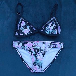 Black pink white swimsuit bikini
